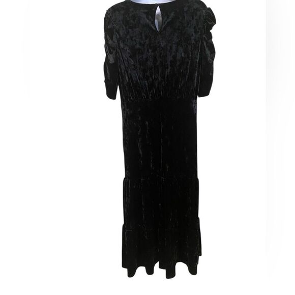 Black Crushed Velvet Modest Empire Waist Dress Tiered Full Midi Maxi Holiday - Picture 5 of 11